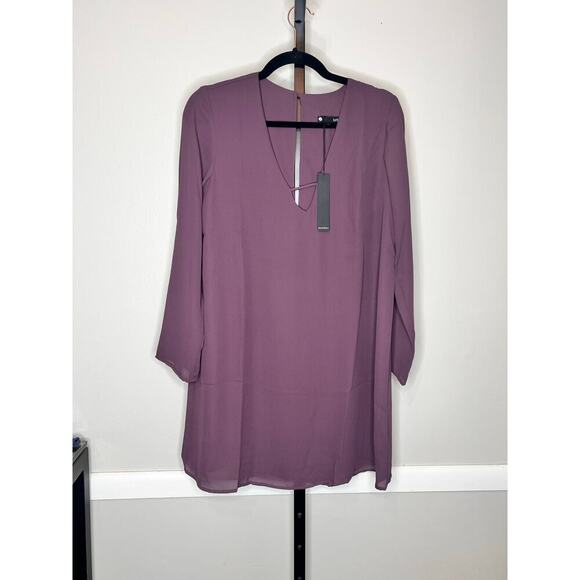 Krisa Revolve Plum Purple V-Neck Long Sleeve Shift Mini Dress Size Small NWT - Picture 3 of 9